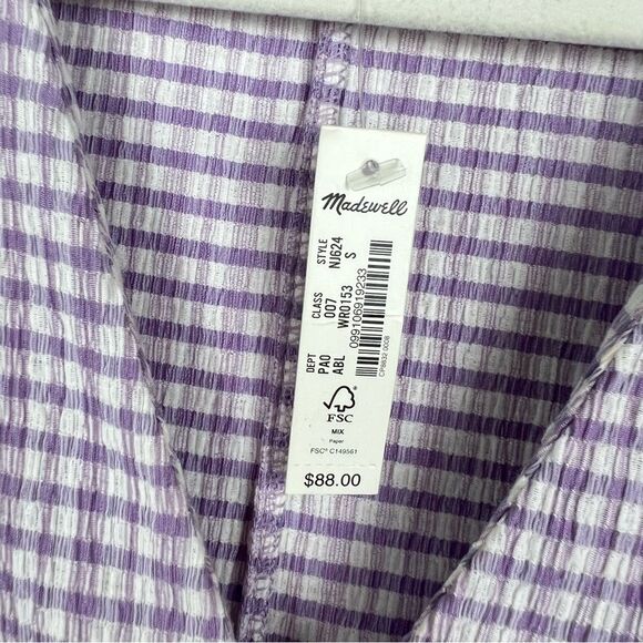 Madewell Crinkled Button-Down Shirt Plaid Purple Cottagecore Milkmaid - Picture 4 of 12